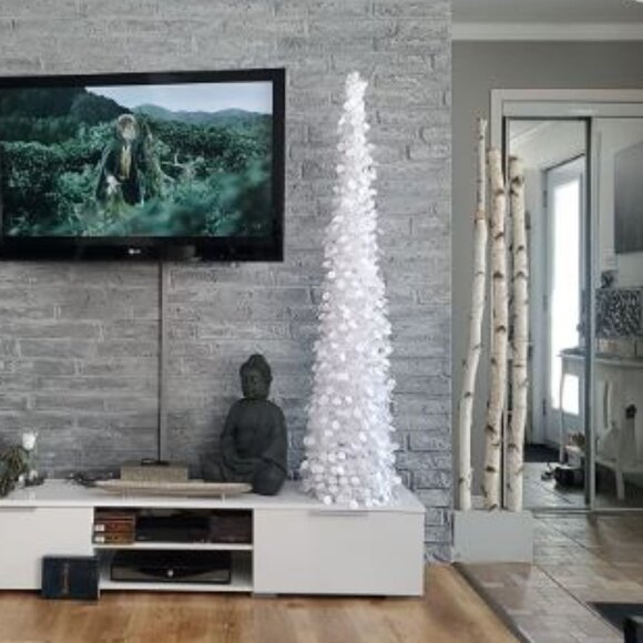 5FT White Christmas Pop Up Tinsel Tree Holiday Decor Collapsible - Picture 1 of 5